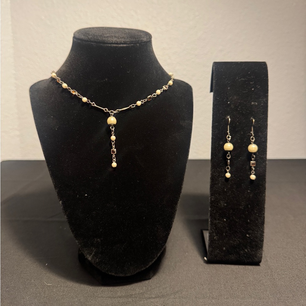 Y2K Vintage-Inspired Y-Drop Bead & Chain Drop Necklace and Dangle Earring Set